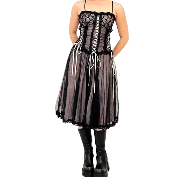Morbid Threads Dresses & Skirts - Y2K Morbid Threads Vintage Corset Overlay Whimsy Goth Whimsy Fairy Black Sml